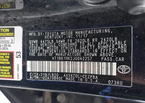 2018 Toyota Camry Xse z USA, uszkodzony, nr VIN 4T1B61HK2JU042257